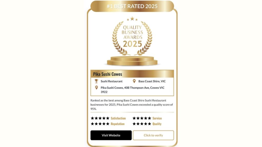 Best Rated Award Pika Sushi Cowes